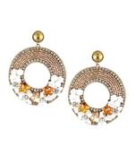 Women white and gold flower with stone-studded circular earrings