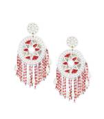 Women white and red stone-studded circular drop earrings