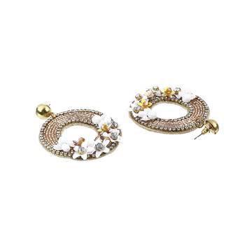 Women white and gold flower with stone-studded circular earrings 4