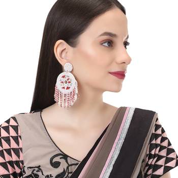 Women white and red stone-studded circular drop earrings 3
