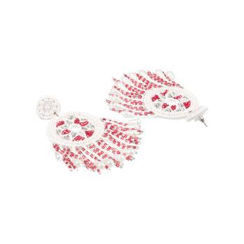 Women white and red stone-studded circular drop earrings 4