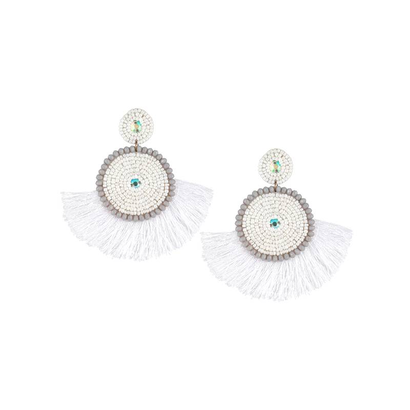 Women white handmade circular drop earrings