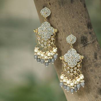 Gold plated women grey drop earing 2