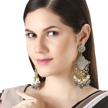 Gold plated women grey drop earing 3