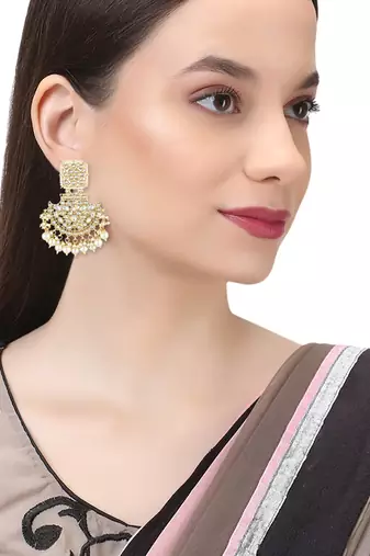 Gold plated women stone-studded chandbalis earing