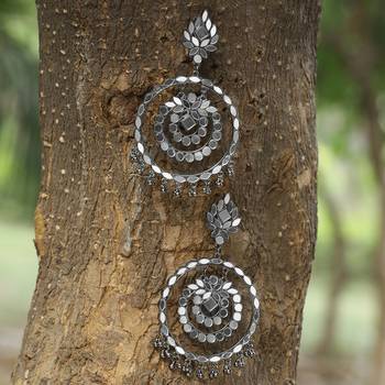 handcrafted mirror work circular drop earrings 2