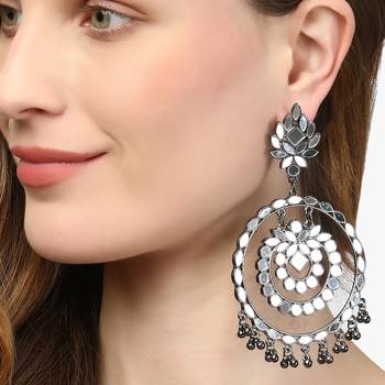 handcrafted mirror work circular drop earrings 3