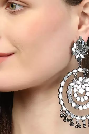handcrafted mirror work circular drop earrings