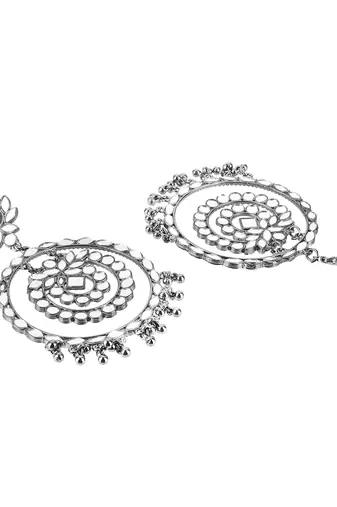 handcrafted mirror work circular drop earrings