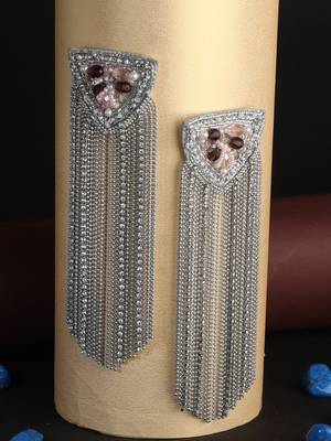 Rhodium-plated stone chain drop earrings 1