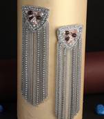 Rhodium-plated stone chain drop earrings