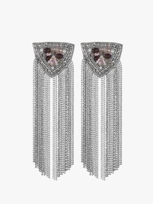 Rhodium-plated stone chain drop earrings 3