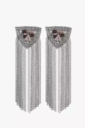 Rhodium-plated stone chain drop earrings