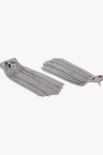 Rhodium-plated stone chain drop earrings