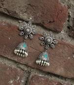 Women silver-plated handcrafted green dome shaped jhumkas