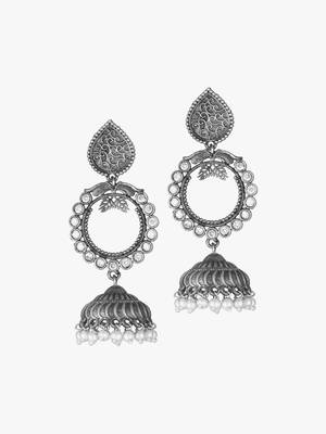 Oxidised silver plated & white stone -studded dome shaped jhumki 1