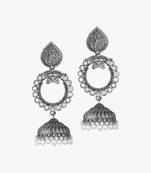 Oxidised silver plated & white stone -studded dome shaped jhumki