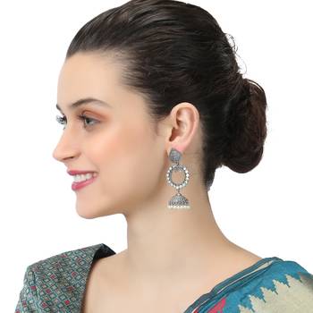 Oxidised silver plated & white stone -studded dome shaped jhumki 3