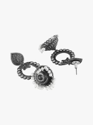 Oxidised silver plated & white stone -studded dome shaped jhumki 4