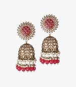 24ct gold plated red enameld stone-studded contemporary jhumka