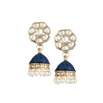 Gold plated women stone-studded blue jhumki 3