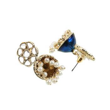 Gold plated women stone-studded blue jhumki 4
