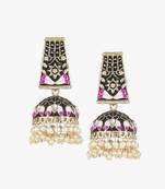 Gold plated women pink and black stone-studded big jhumka
