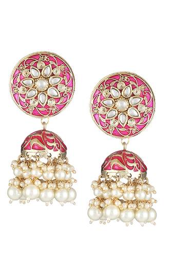 Gold plated women pink big jhumki