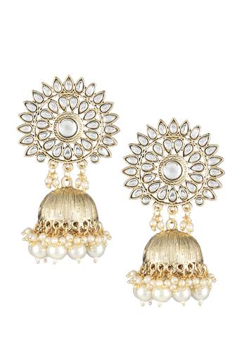 Gold plated womengolden stone-studded jhumki