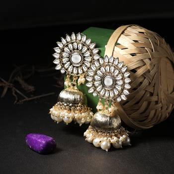 Gold plated womengolden stone-studded jhumki 2