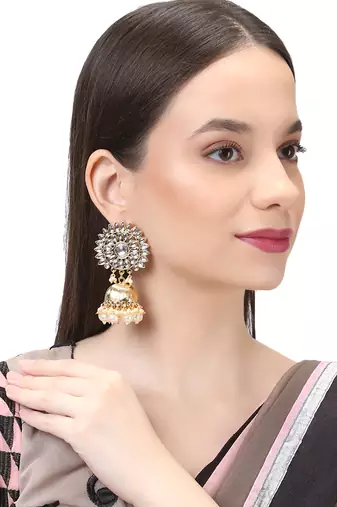 Gold plated womengolden stone-studded jhumki