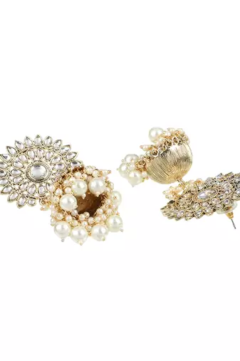Gold plated womengolden stone-studded jhumki