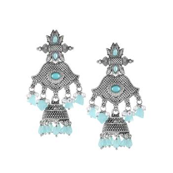 Women oxidized handcrafted turquoise blue jhumki 1