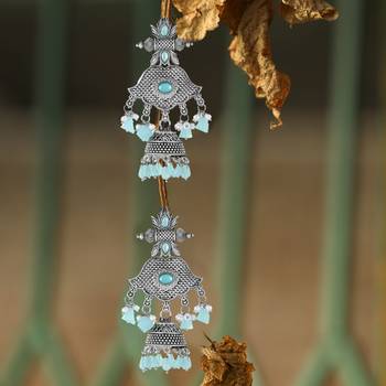 Women oxidized handcrafted turquoise blue jhumki 2