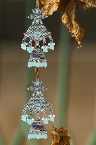 Women oxidized handcrafted turquoise blue jhumki