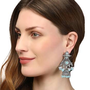 Women oxidized handcrafted turquoise blue jhumki 3