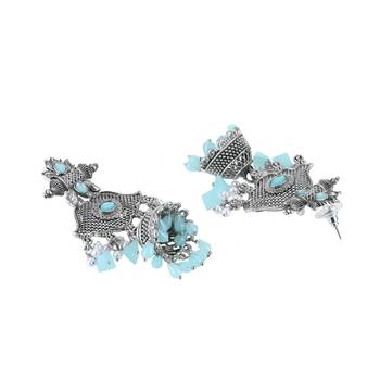 Women oxidized handcrafted turquoise blue jhumki 4