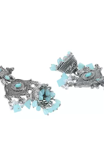 Women oxidized handcrafted turquoise blue jhumki