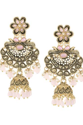 Women gold-plated handcrafted  stone studded drop jhumki