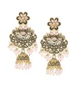 Women gold-plated handcrafted  stone studded drop jhumki