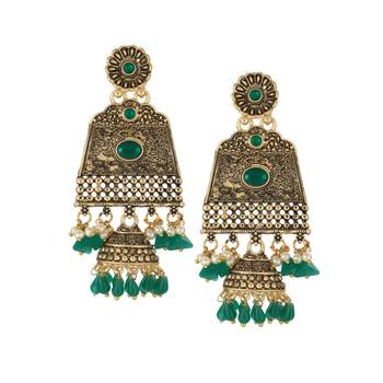 Women gold-plated handcrafted stone studded jhumki 1