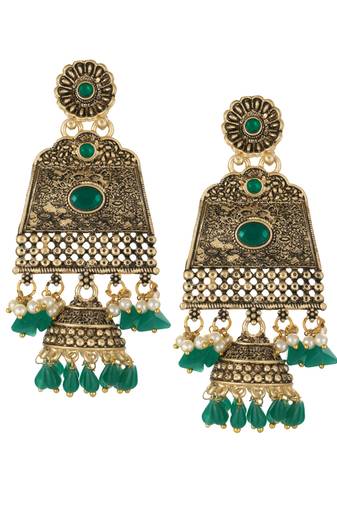 Women gold-plated handcrafted stone studded jhumki