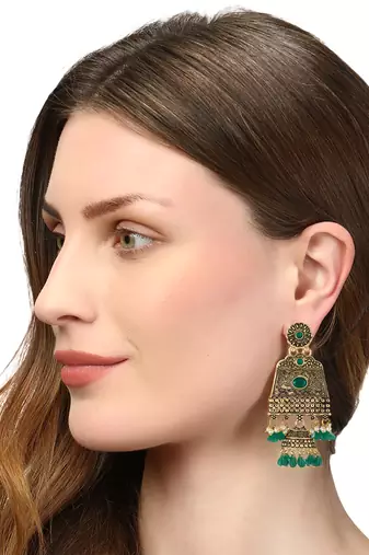 Women gold-plated handcrafted stone studded jhumki