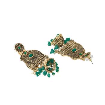 Women gold-plated handcrafted stone studded jhumki 4