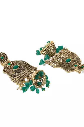Women gold-plated handcrafted stone studded jhumki