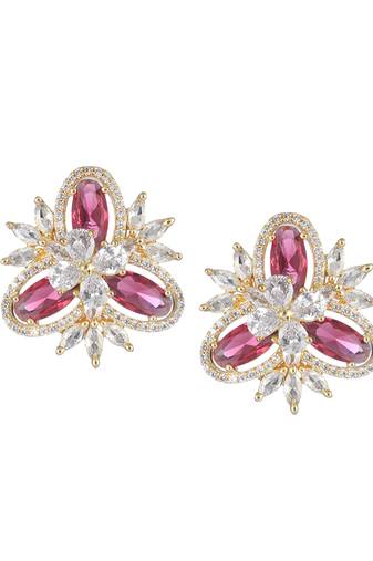 24 ct gold plated women pink cz studded flower studs