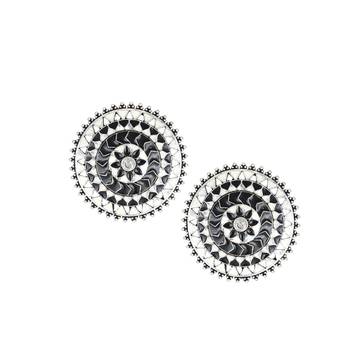 Women silver-plated round shapped enamelled handcrafted stud 1