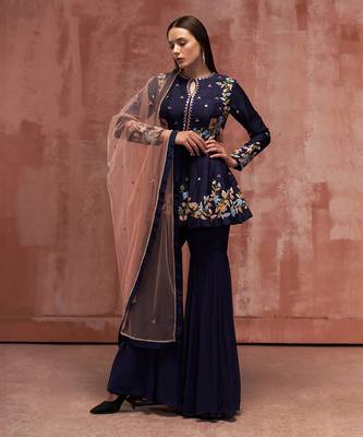Blue georgette sharara set 1