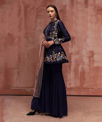 Blue georgette sharara set 2