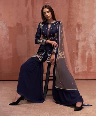 Blue georgette sharara set 5
